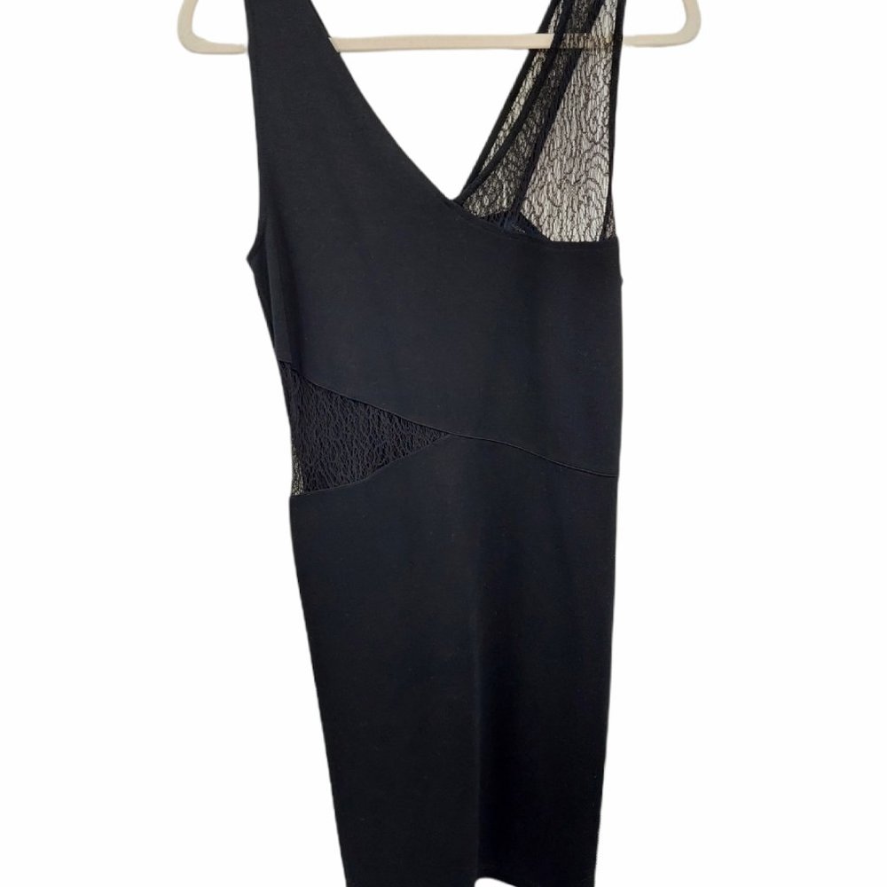 French Connection Black Partial Lace Bodycon Dress Zip Back